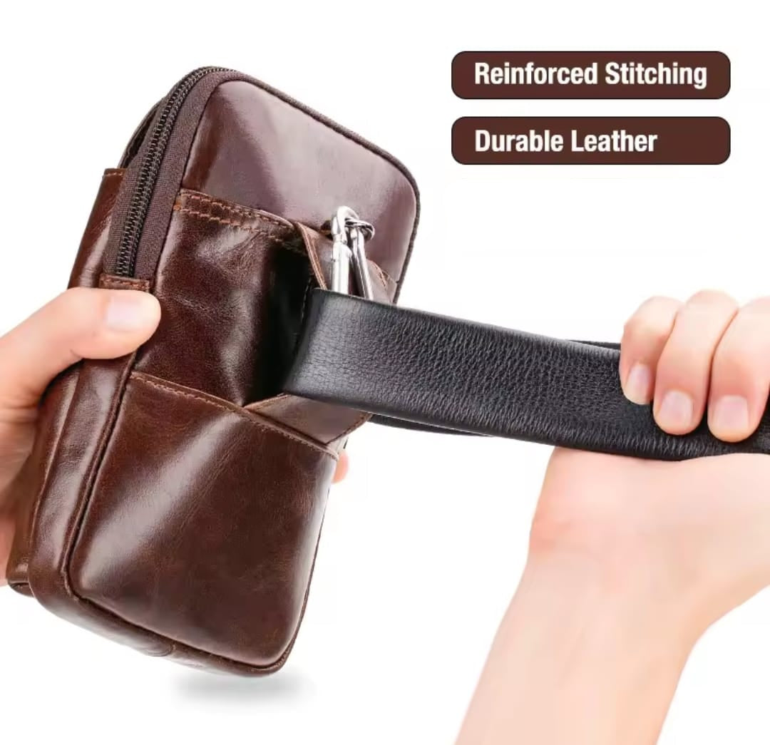 Premium Leather Belt Bag – Lightweight Waist Pack for Mobile Phone, Cards & Keys – Ideal for Hiking, Camping, Climbing & Cycling
