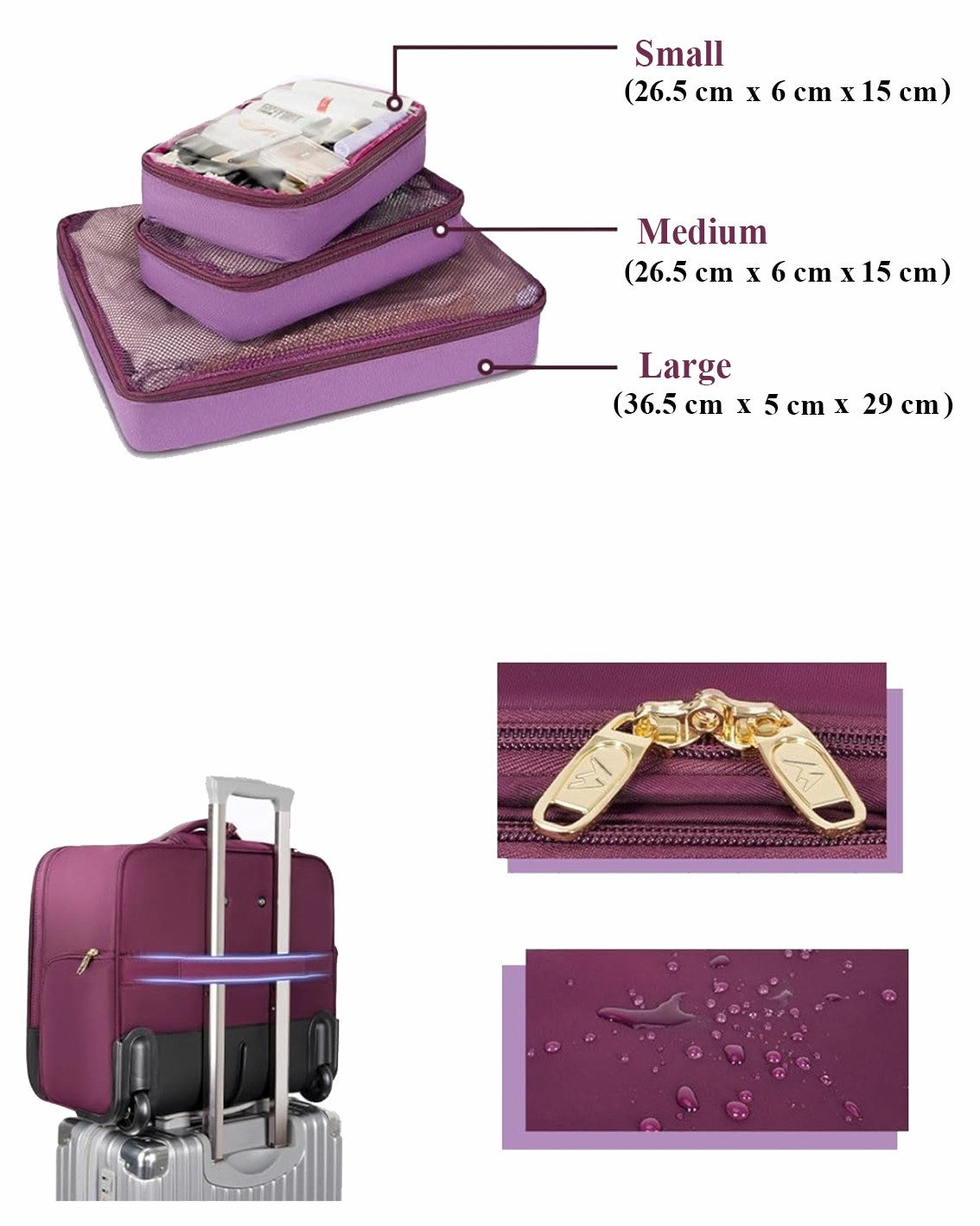 Matein 17-Inch Laptop Trolley for Women Water-Resistant, Anti-Theft & Spacious with Rubber Wheels Includes 3-Piece Storage Set – Purple
