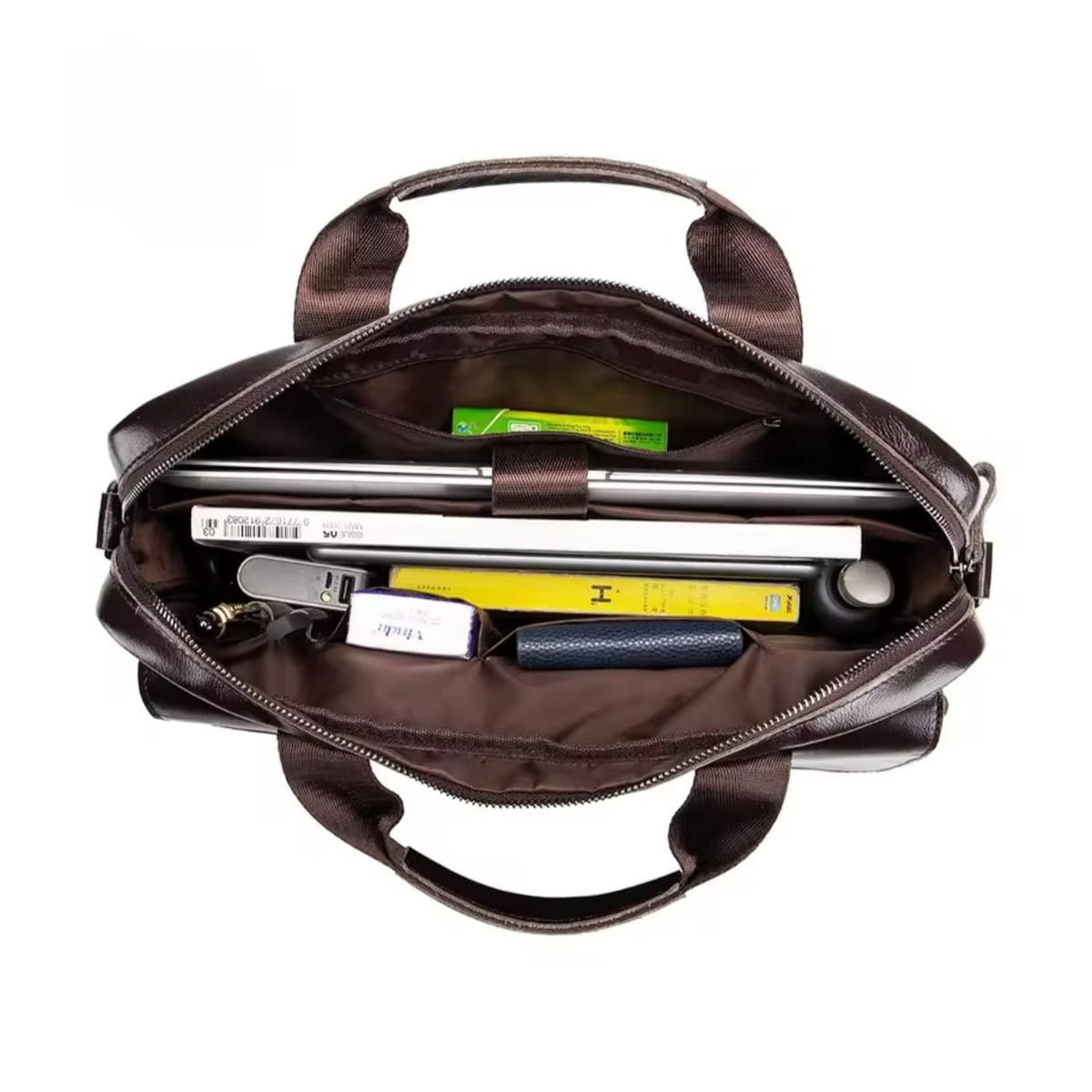 Executive Leather Men’s Briefcase – Elegant, Spacious Shoulder Bag with Organized Pockets for Daily Use