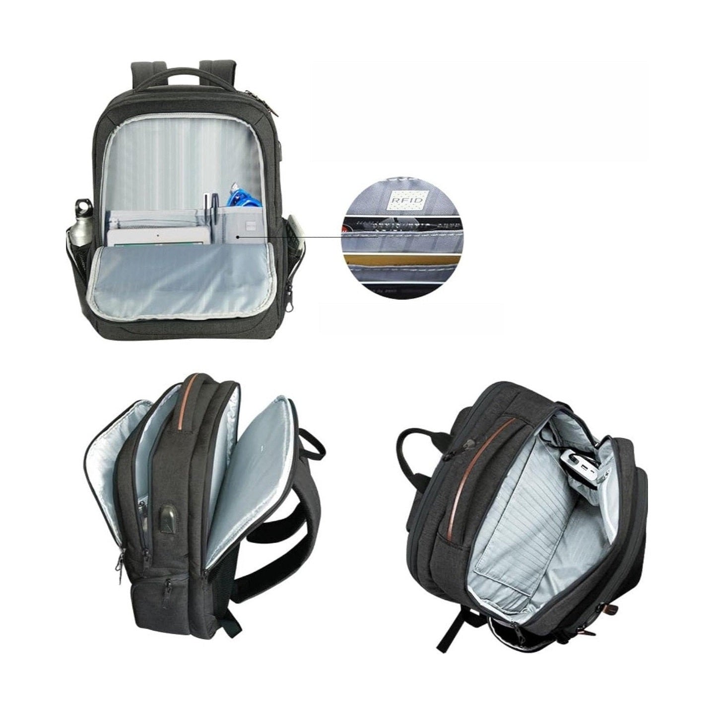 Laptop Backpack 17-Inch – Lightweight, Water-Resistant - USB Port & RFID Pockets – Unisex