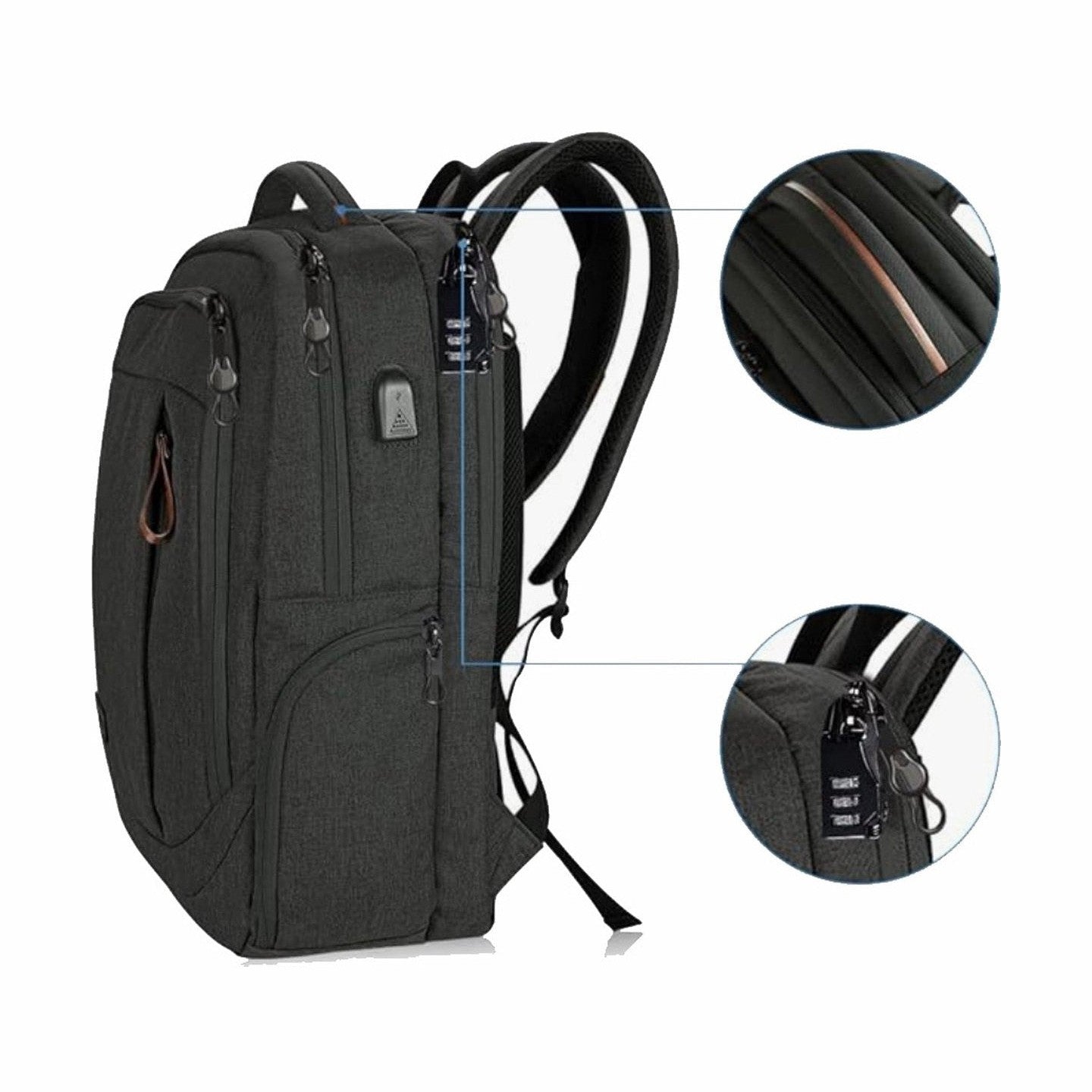 Laptop Backpack 17-Inch – Lightweight, Water-Resistant - USB Port & RFID Pockets – Unisex