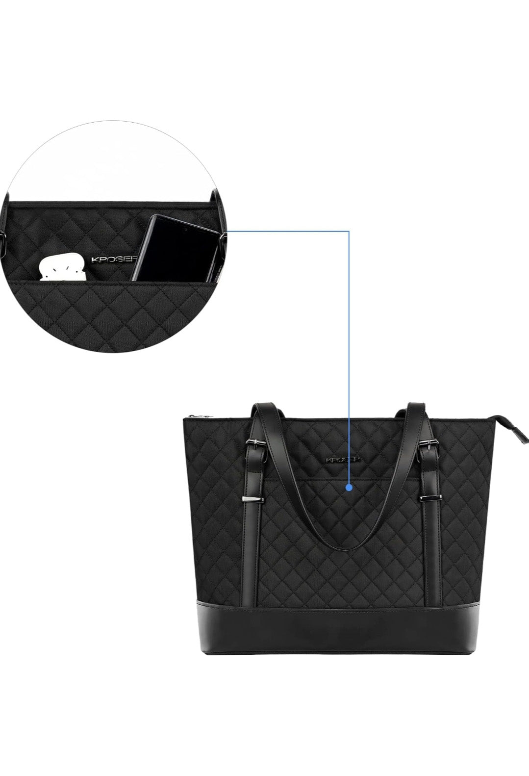 KROSER Women’s 15.6-Inch Stylish Laptop Handbag, Waterproof & Lightweight Tote with USB Port – Black