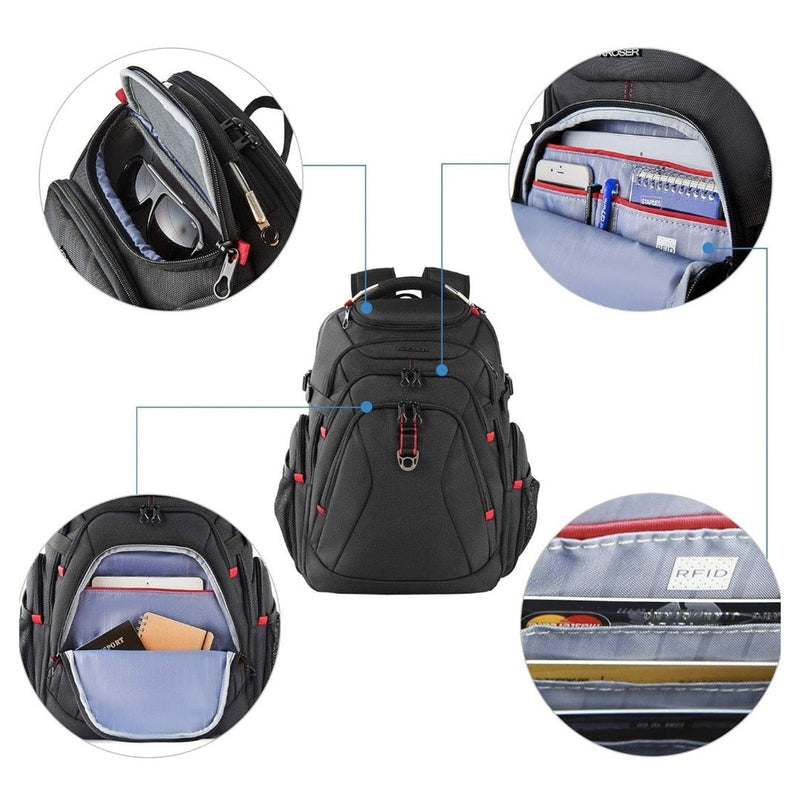 Laptop Backpack 50L – TSA-Friendly, Water-Resistant, RFID Safe – USB Port - Zip Lock & 17 Inch Laptop Compartment – Black