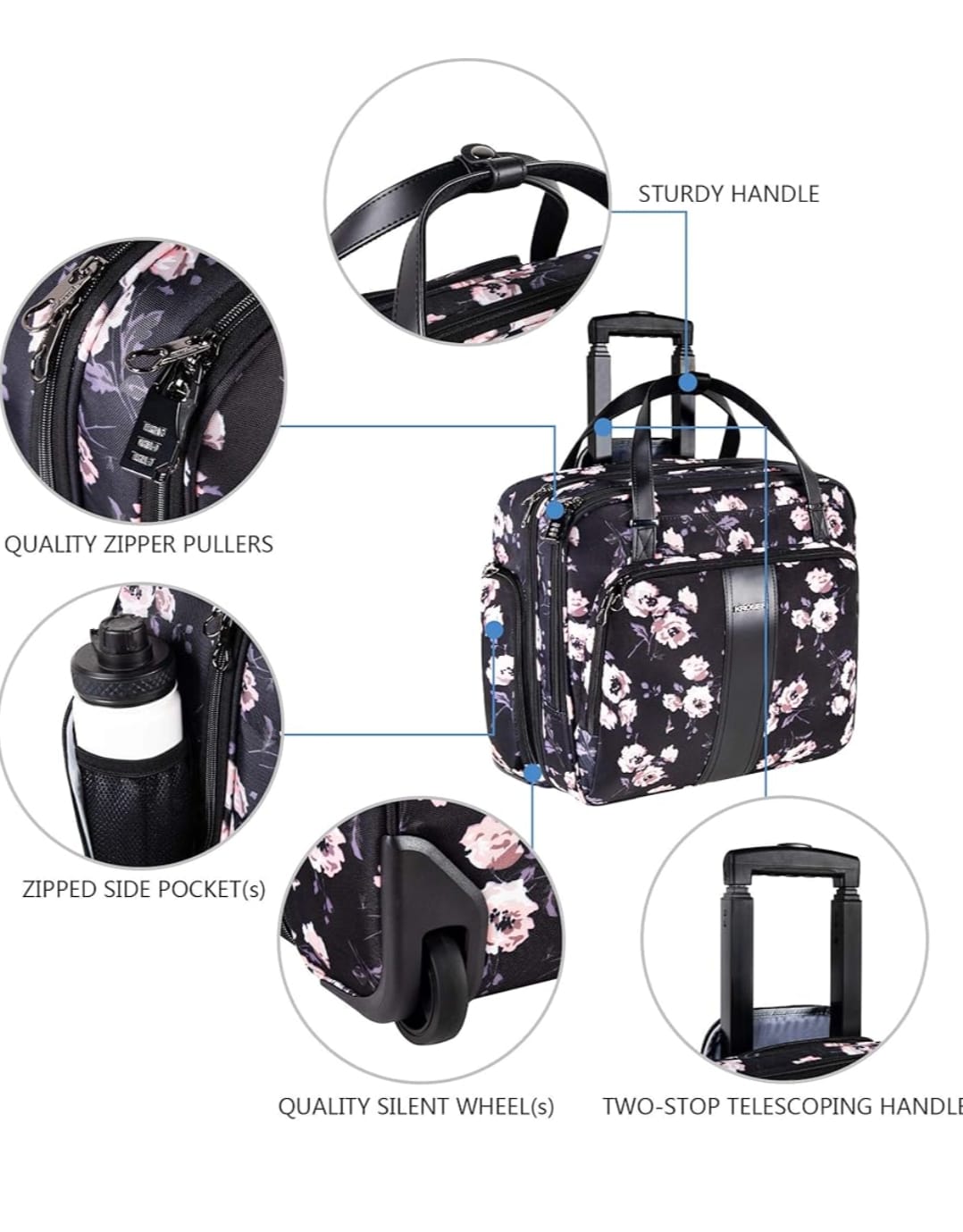 KROSER Business Trolley – Water-Resistant 15" Laptop Bag with RFID Blocking, Multiple Pockets & Unique, Easy-Travel Design
