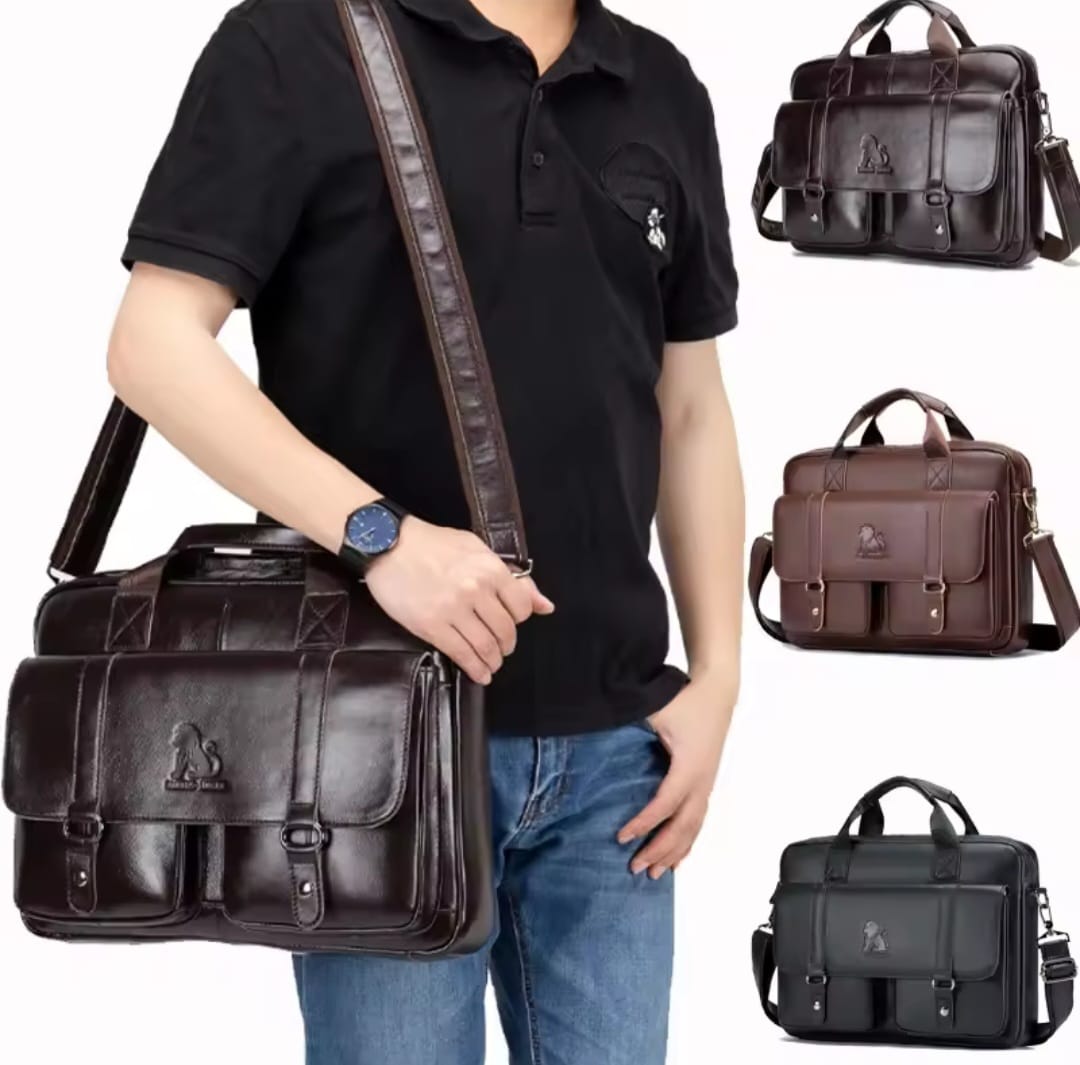 Executive Leather Men’s Briefcase – Elegant, Spacious Shoulder Bag with Organized Pockets for Daily Use