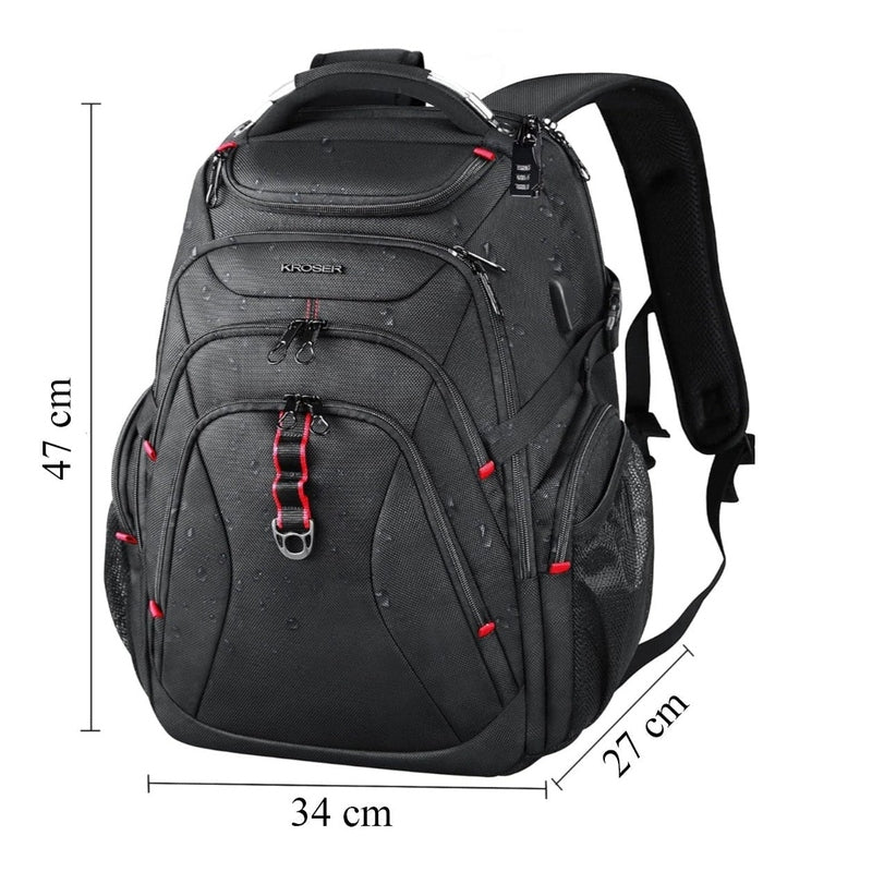 Laptop Backpack 50L – TSA-Friendly, Water-Resistant, RFID Safe – USB Port - Zip Lock & 17 Inch Laptop Compartment – Black