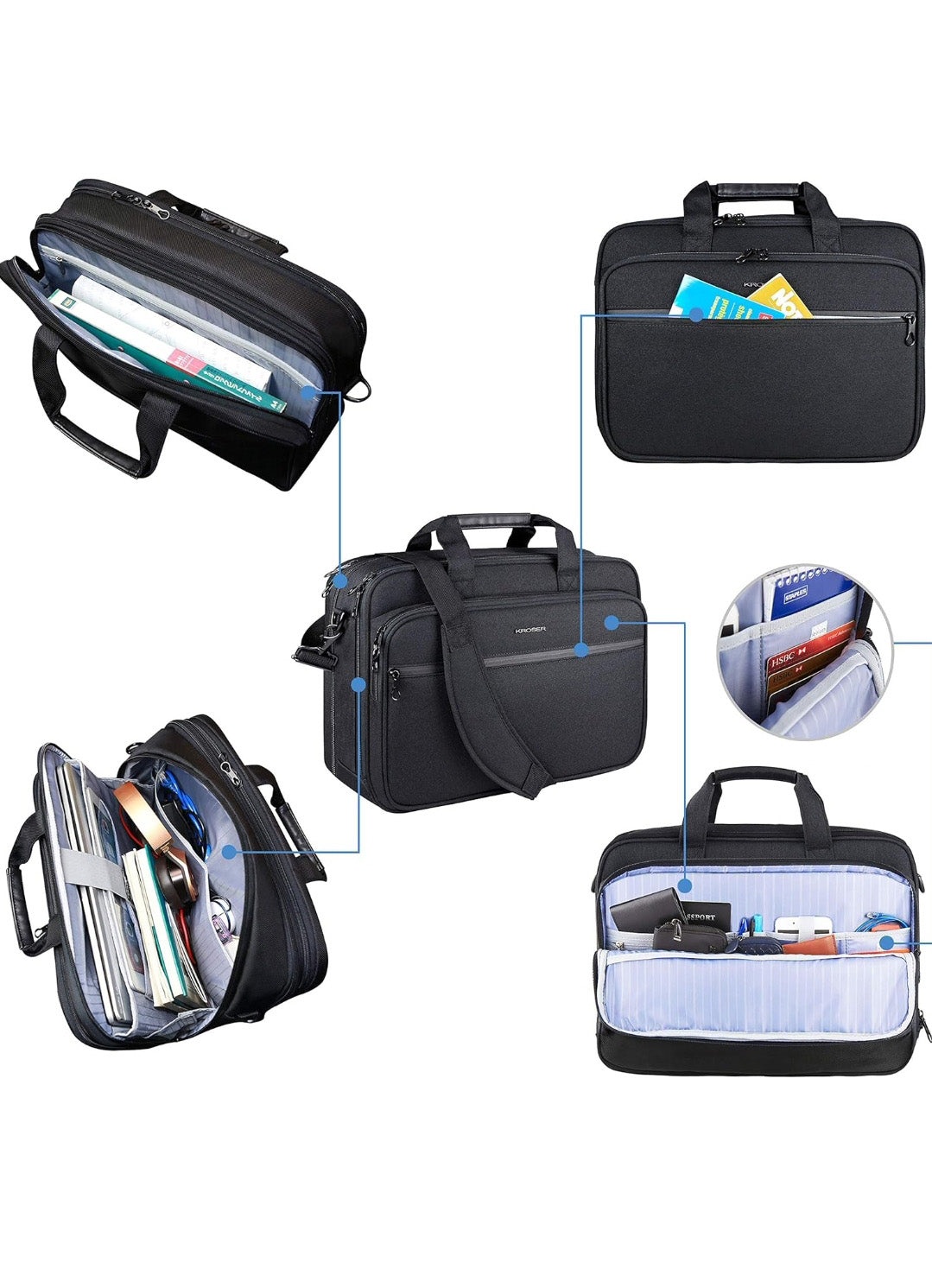 Kroser Business Laptop Briefcase - 17 Inch - Water-Resistant - Expandable & RFID Protected - Lightweight Shoulder Briefcase for Men & Women