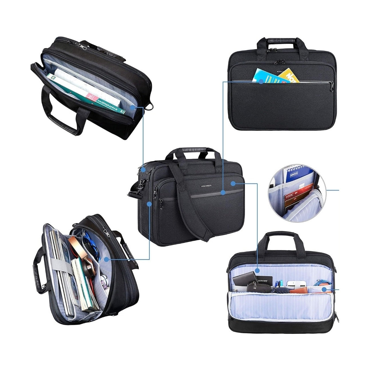 Business Laptop Briefcase - 17 Inch - Water-Resistant - Expandable & RFID Protected