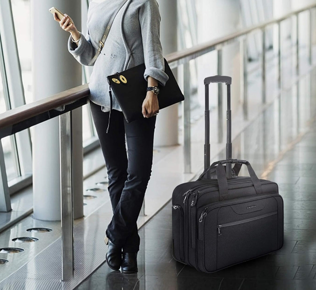 Kroser 17-Inch Laptop Trolley Lightweight Business Travel Case with RFID Blocking - Anti Theft Features & Water-Repellent Design - Black
