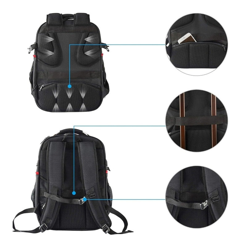 Laptop Backpack 50L – TSA-Friendly, Water-Resistant, RFID Safe – USB Port - Zip Lock & 17 Inch Laptop Compartment – Black