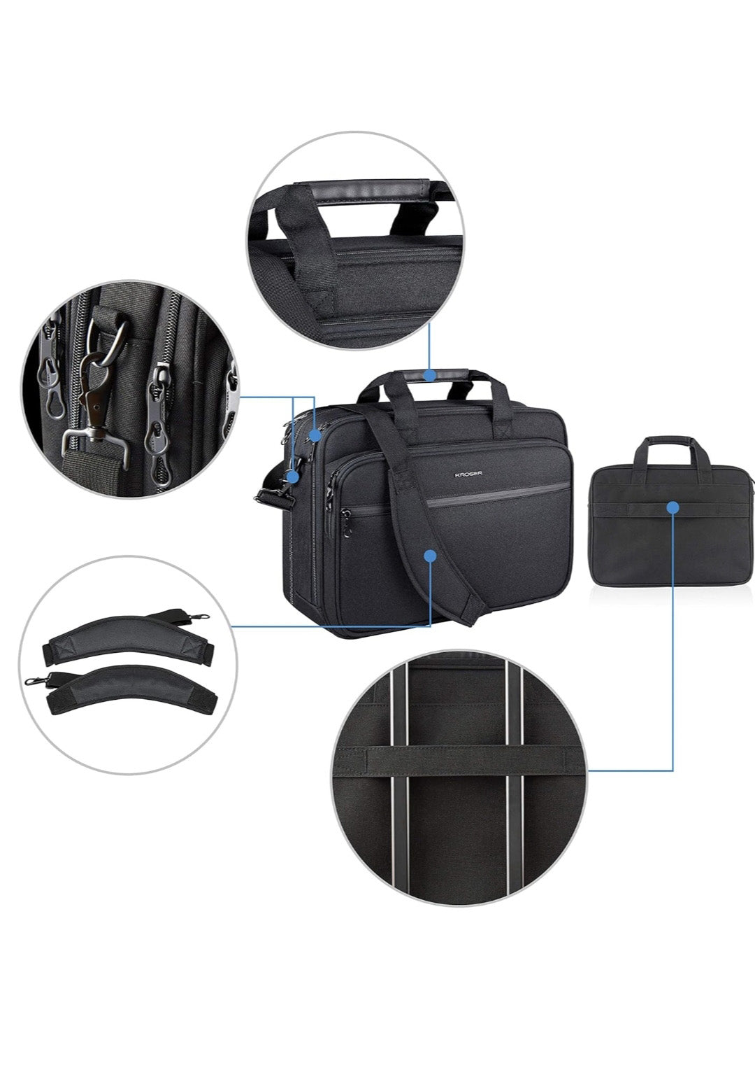 Kroser Business Laptop Briefcase - 17 Inch - Water-Resistant - Expandable & RFID Protected - Lightweight Shoulder Briefcase for Men & Women