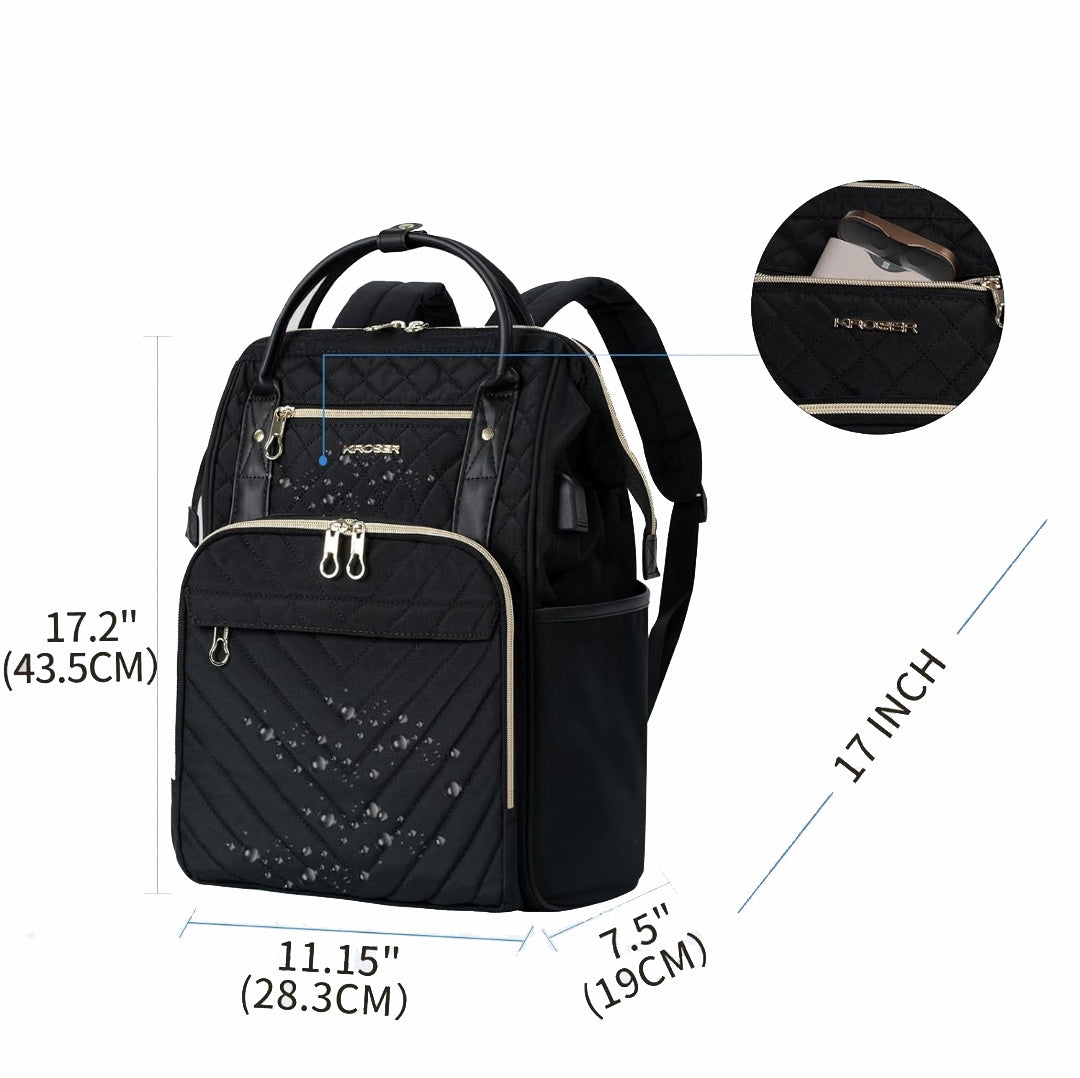 Kroser 17-Inch Laptop Backpack Durable Water-Resistant & RFID Safe, Lightweight with Stylish Gold Zippers
