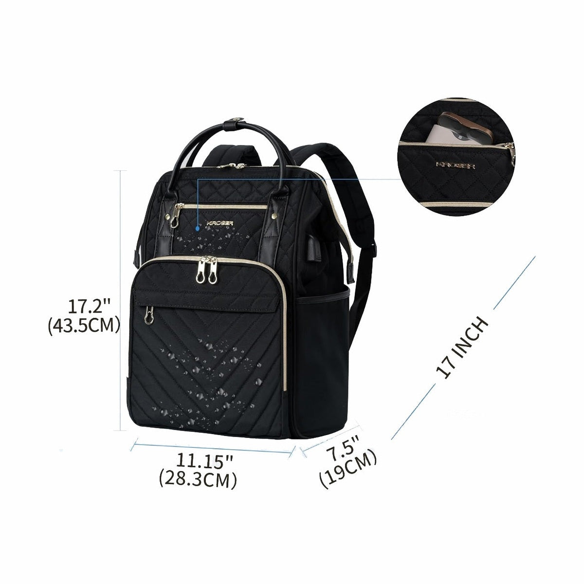 Laptop Backpack 17-Inch Durable Water-Resistant & RFID Safe, Lightweight with Stylish Gold Zippers