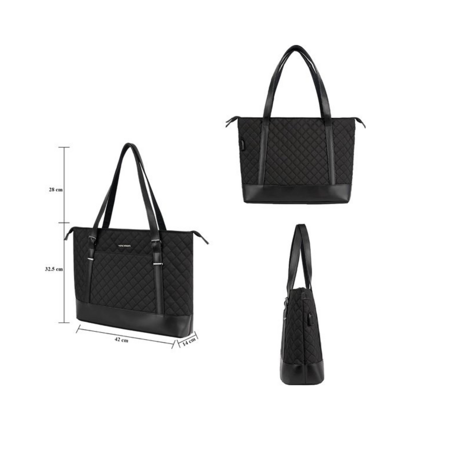 KROSER Women’s 15.6-Inch Stylish Laptop Handbag, Waterproof & Lightweight Tote with USB Port – Black