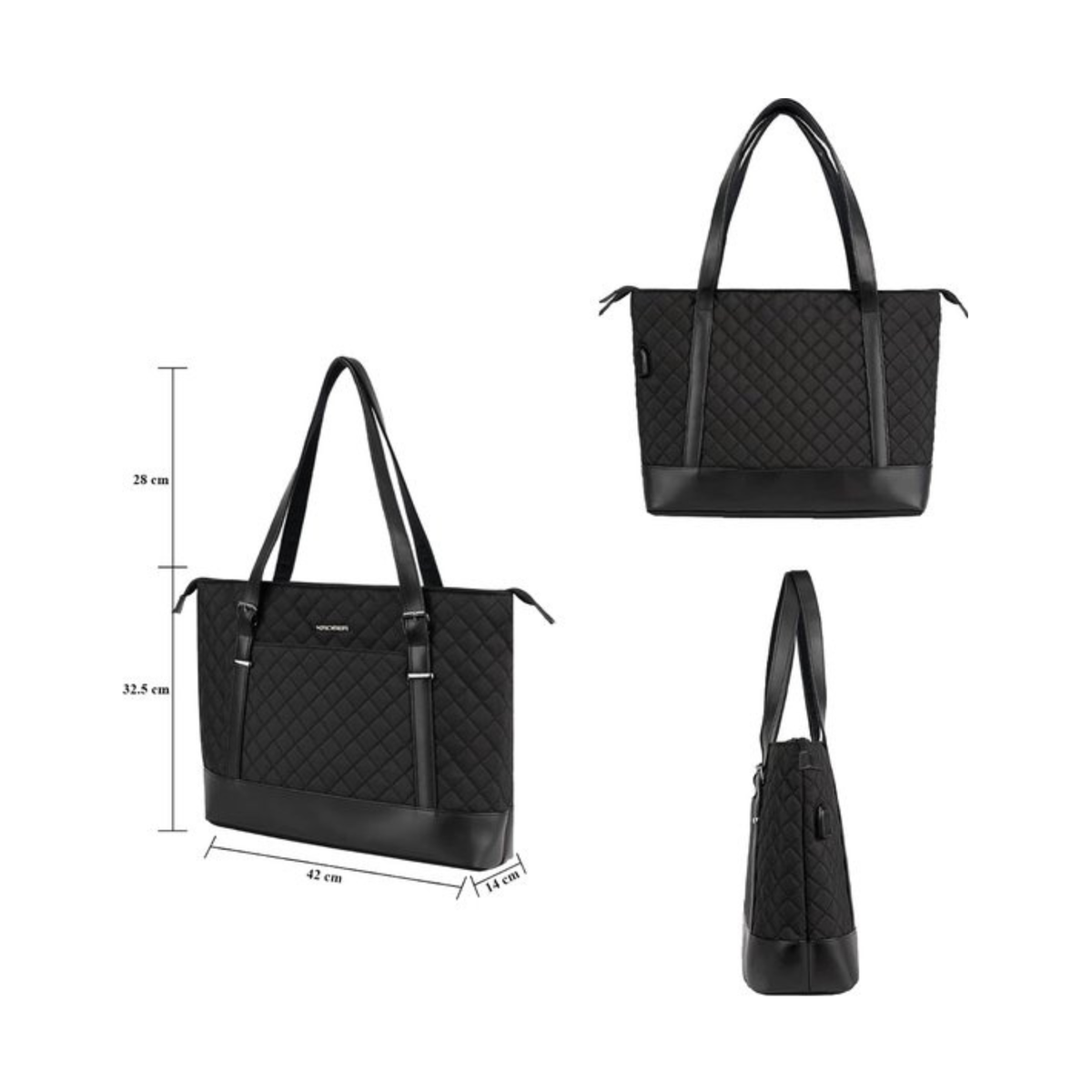 Women’s Laptop Handbag 15.6 Inch Waterproof & Lightweight USB Port – Black