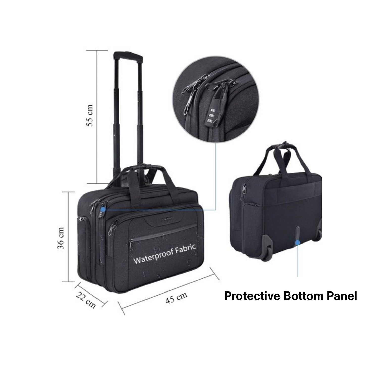 Kroser 17-Inch Laptop Trolley Lightweight Business Travel Case with RFID Blocking - Anti Theft Features & Water-Repellent Design - Black