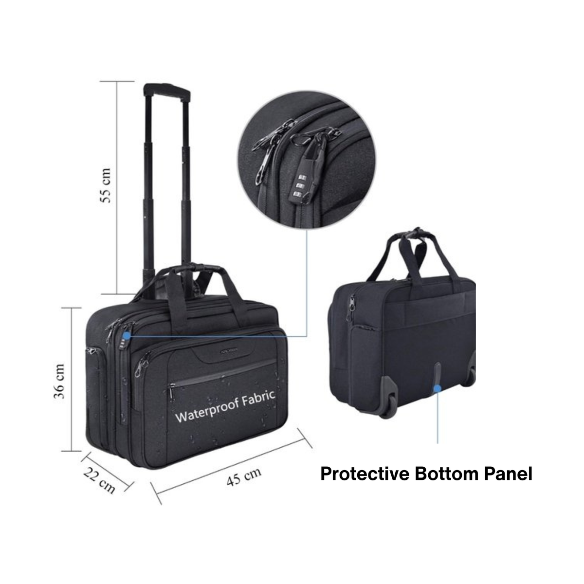 Business 17-Inch Laptop Trolley Lightweight Travel Case with RFID Blocking - Anti Theft Features