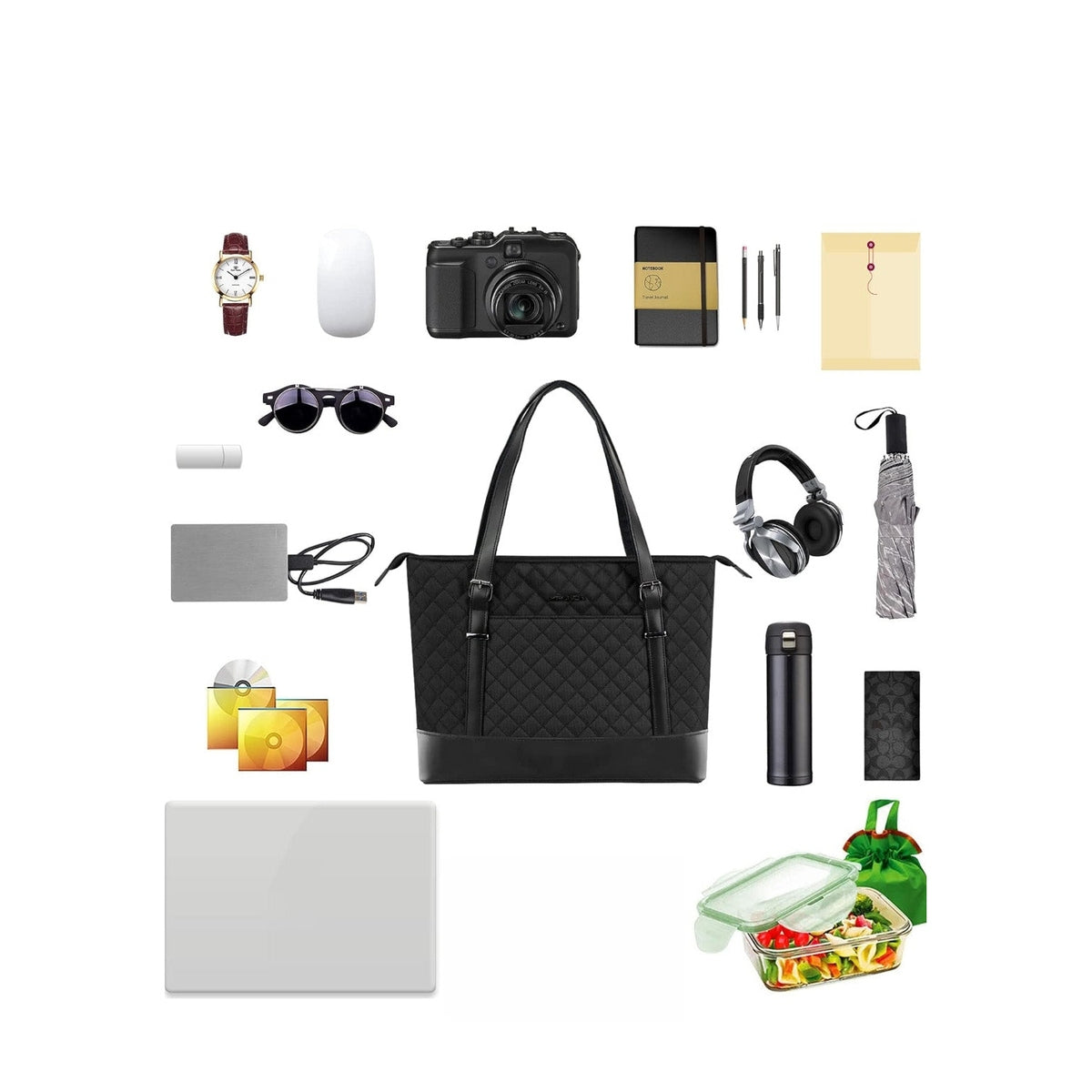 Women’s Laptop Handbag 15.6 Inch Waterproof & Lightweight USB Port – Black