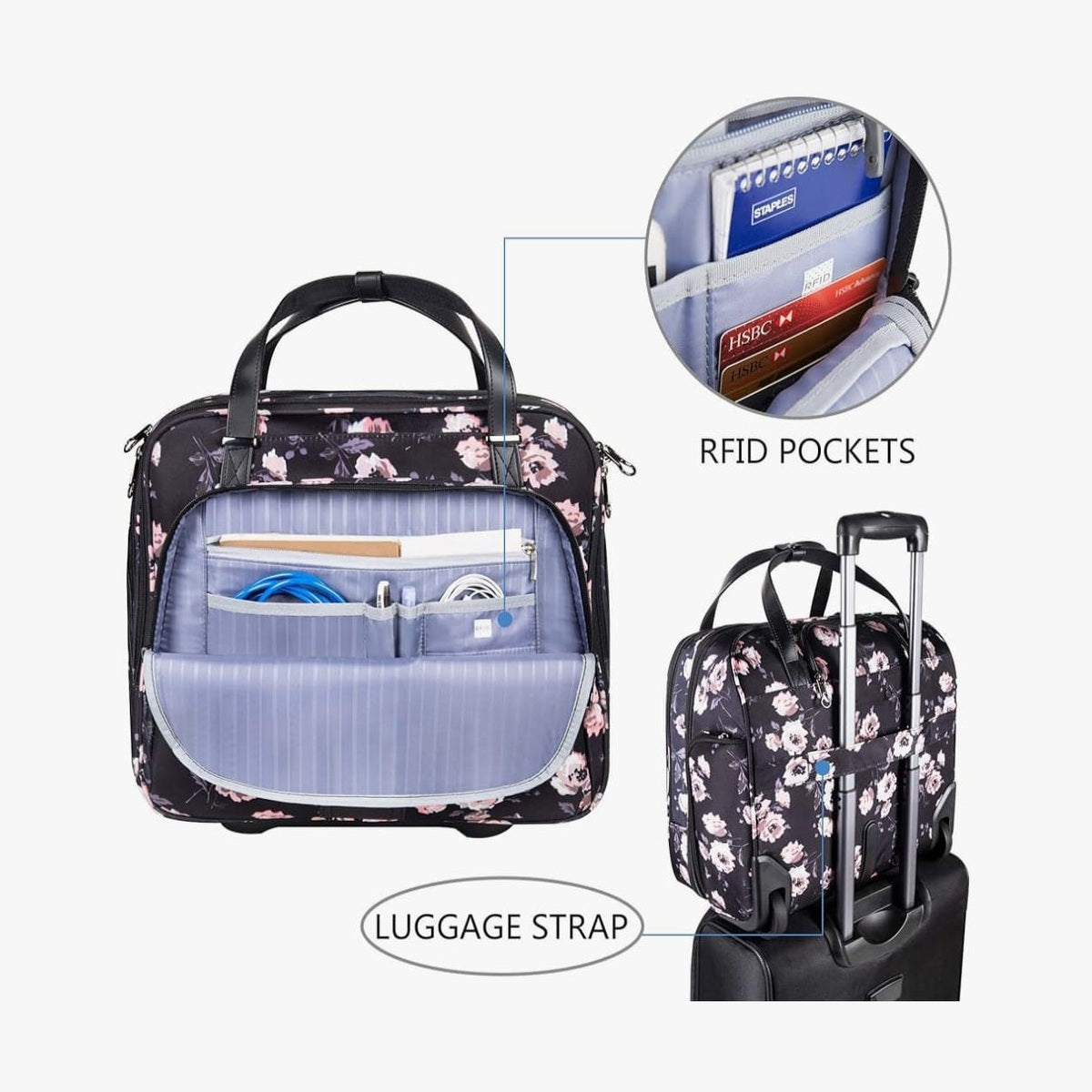 Business Trolley – Water-Resistant 15 Inch Laptop Bag with RFID Blocking, Easy-Travel Design