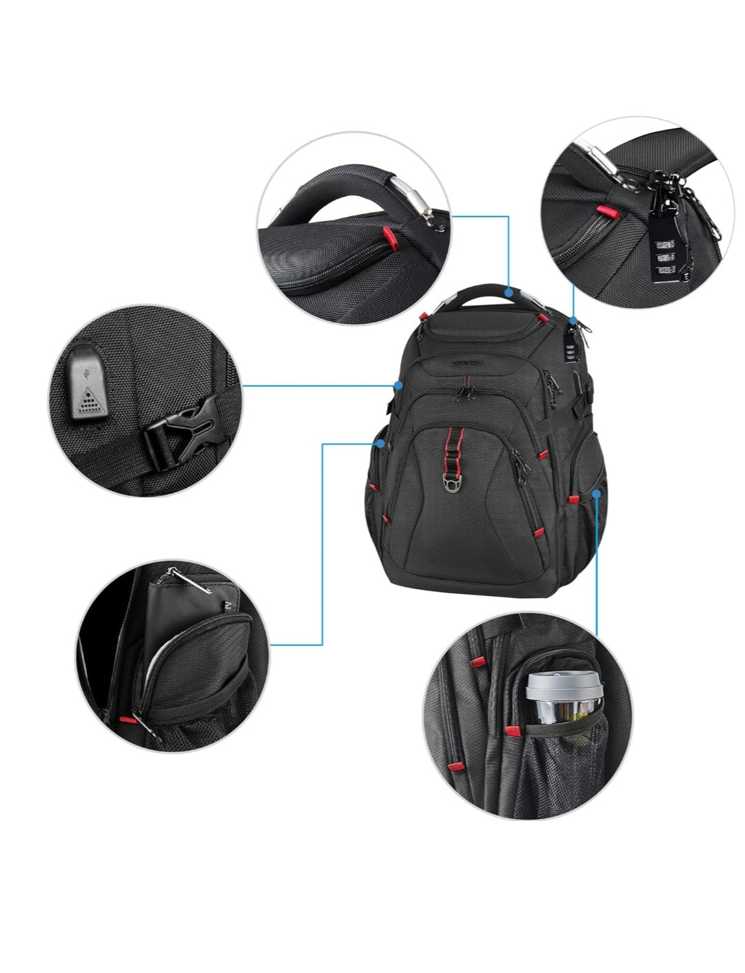 Kroser 50L Travel Laptop Backpack – TSA-Friendly, Water-Resistant, RFID Safe – USB Port - Zip Lock & 17 Inch Laptop Compartment – Black