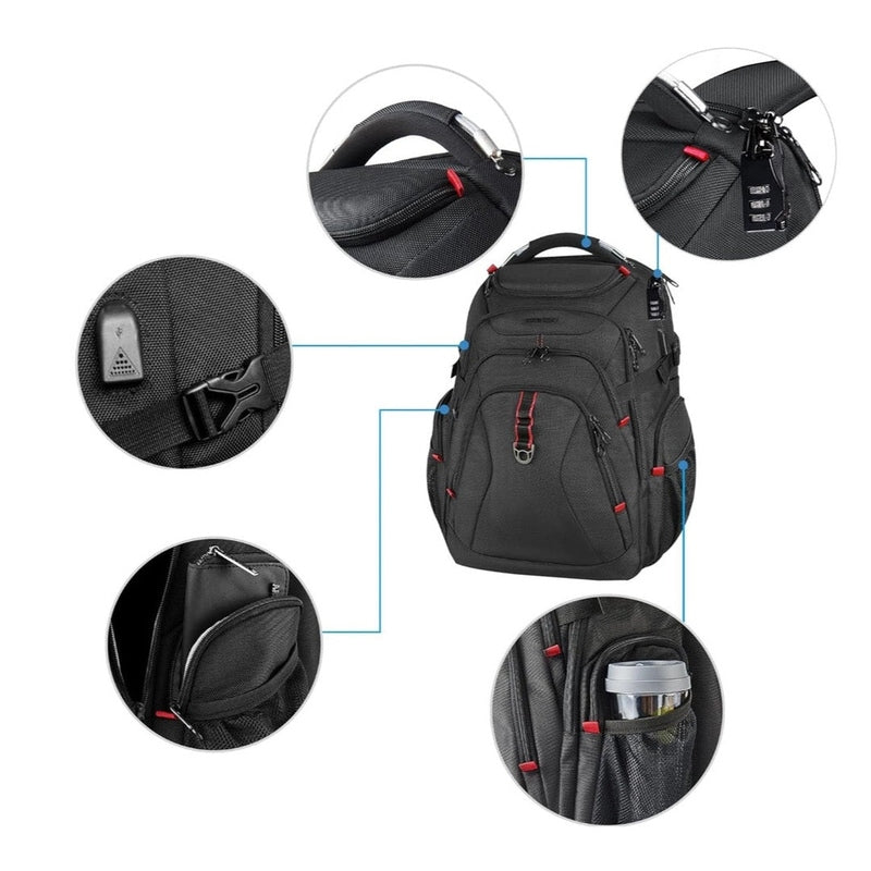 Laptop Backpack 50L – TSA-Friendly, Water-Resistant, RFID Safe – USB Port - Zip Lock & 17 Inch Laptop Compartment – Black