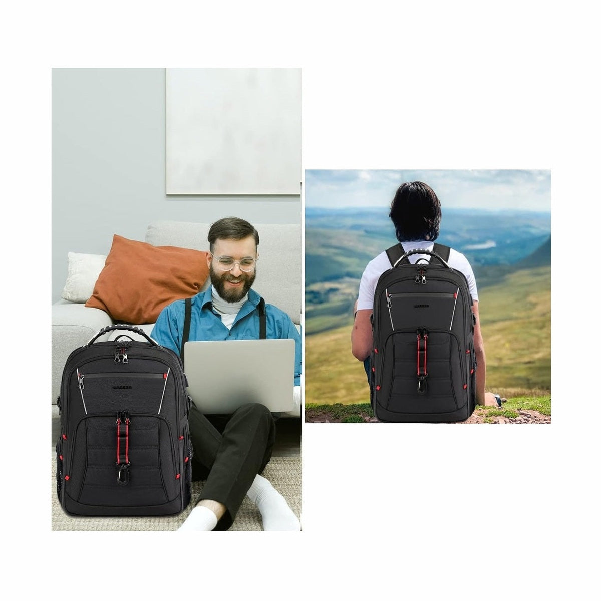 Travel Laptop Backpack 48L TSA-Friendly - Water Resistant & Anti Theft – Zip Lock - Fits 17 inch Laptops - Black
