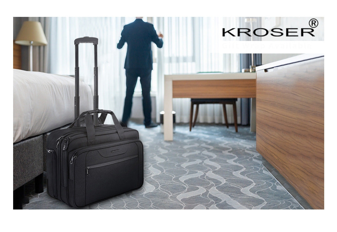Kroser 17-Inch Laptop Trolley Lightweight Business Travel Case with RFID Blocking - Anti Theft Features & Water-Repellent Design - Black