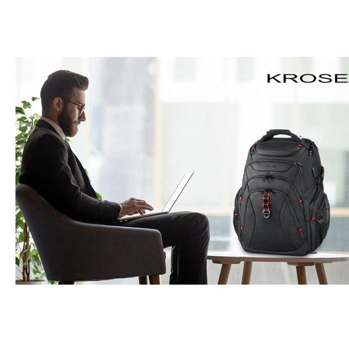 Laptop Backpack 50L – TSA-Friendly, Water-Resistant, RFID Safe – USB Port - Zip Lock & 17 Inch Laptop Compartment – Black - KangarCase