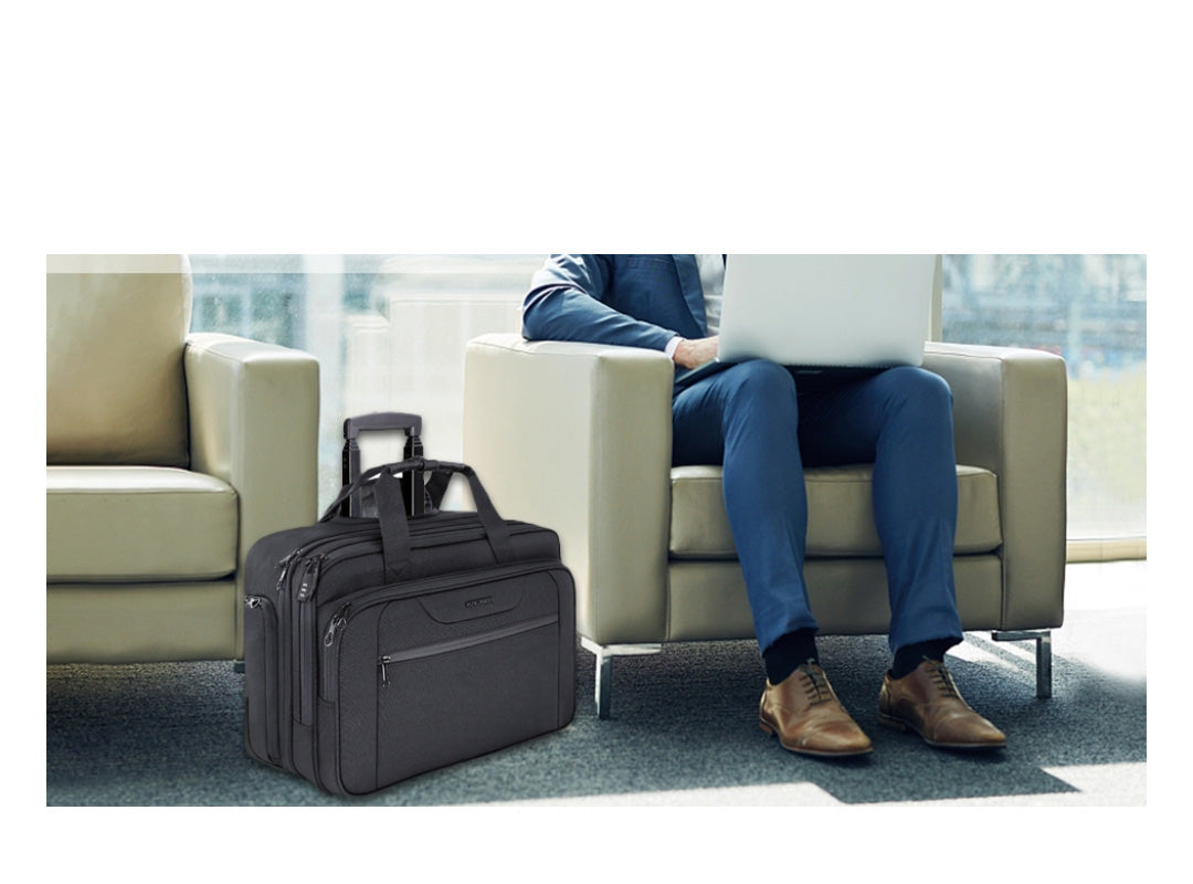 Kroser 17-Inch Laptop Trolley Lightweight Business Travel Case with RFID Blocking - Anti Theft Features & Water-Repellent Design - Black