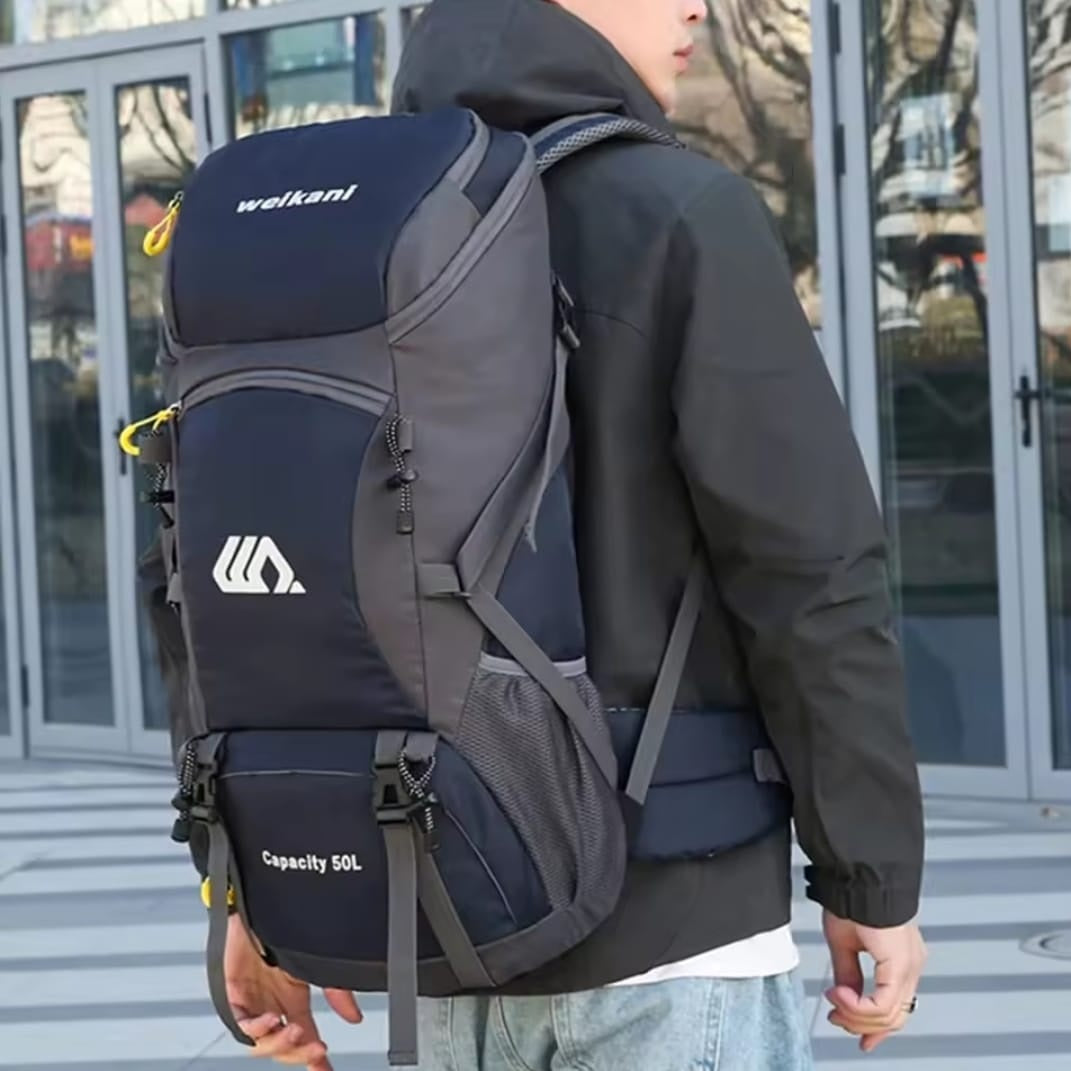 Travel Backpack 50L – Waterproof with Side Pockets, Walking Stick Straps & Multiple Compartments for Hiking & Outdoor Adventures