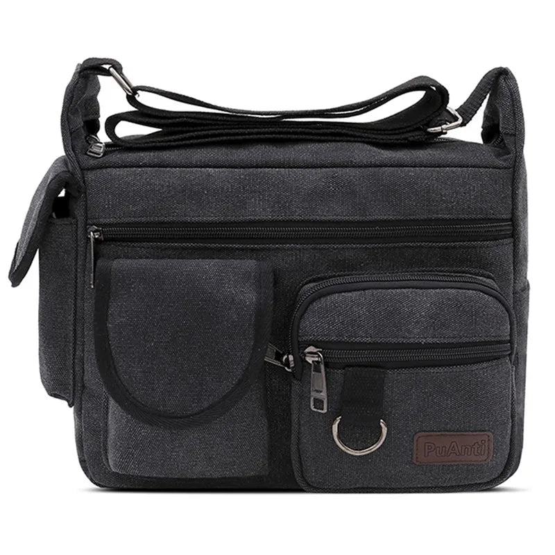 Vintage Crossbody Messenger Shoulder Bag, Multi-Pocket Design for Everyday, School & Business Use