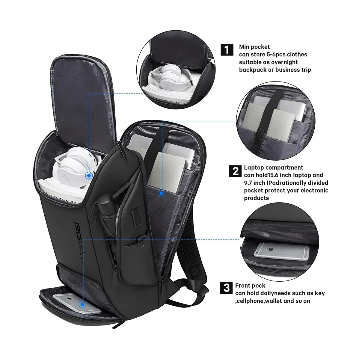 Travel Backpack 19 Inch – USB Port Water Resistant - Sleek Design with Multiple Pockets for Organized Travel