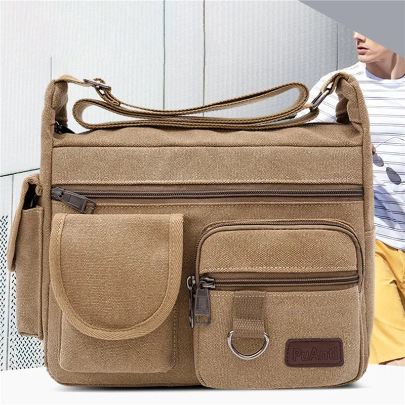 Vintage Crossbody Messenger Shoulder Bag, Multi-Pocket Design for Everyday, School & Business Use