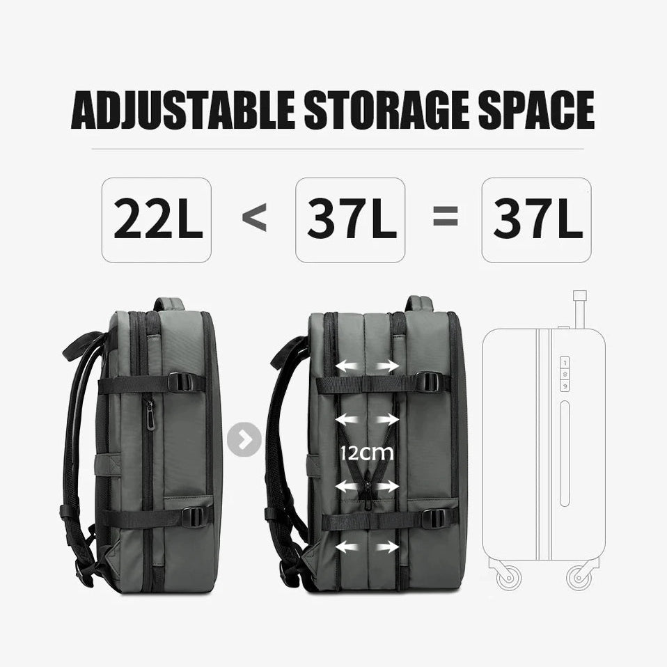 Expandable 37L Travel Backpack – Lightweight, Water-Resistant & Multi-Compartment Design