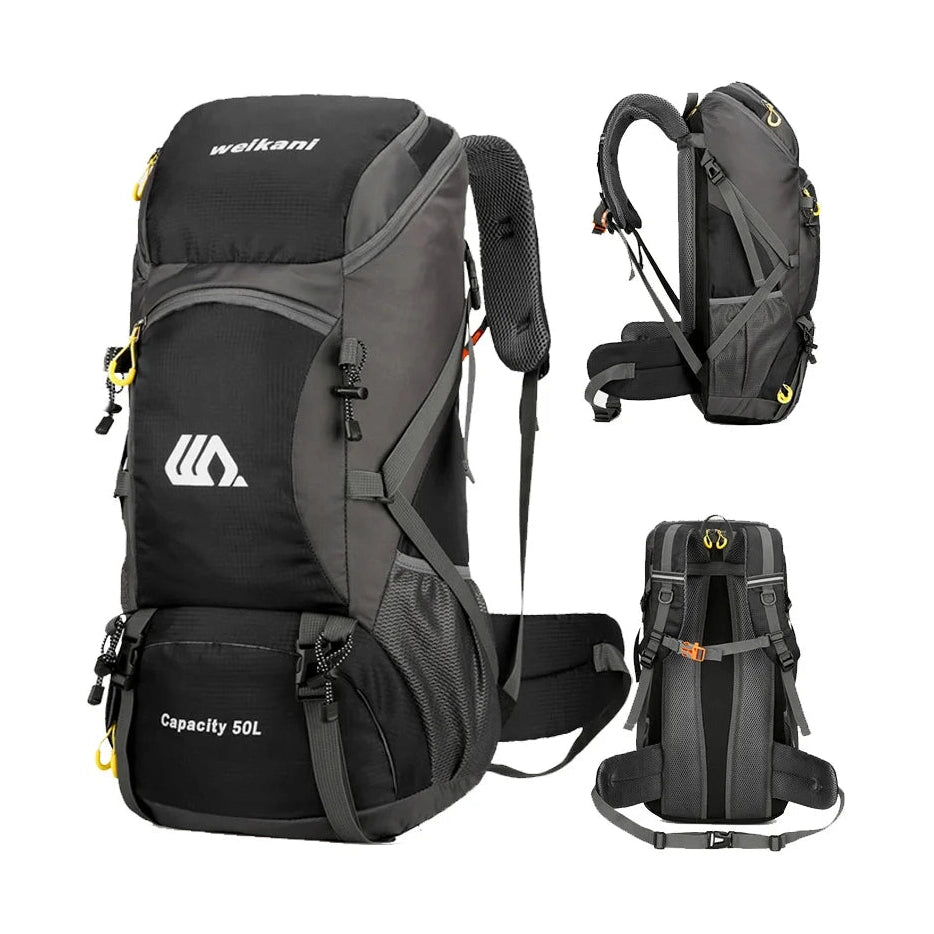Travel Backpack 50L – Waterproof with Side Pockets, Walking Stick Straps & Multiple Compartments for Hiking & Outdoor Adventures