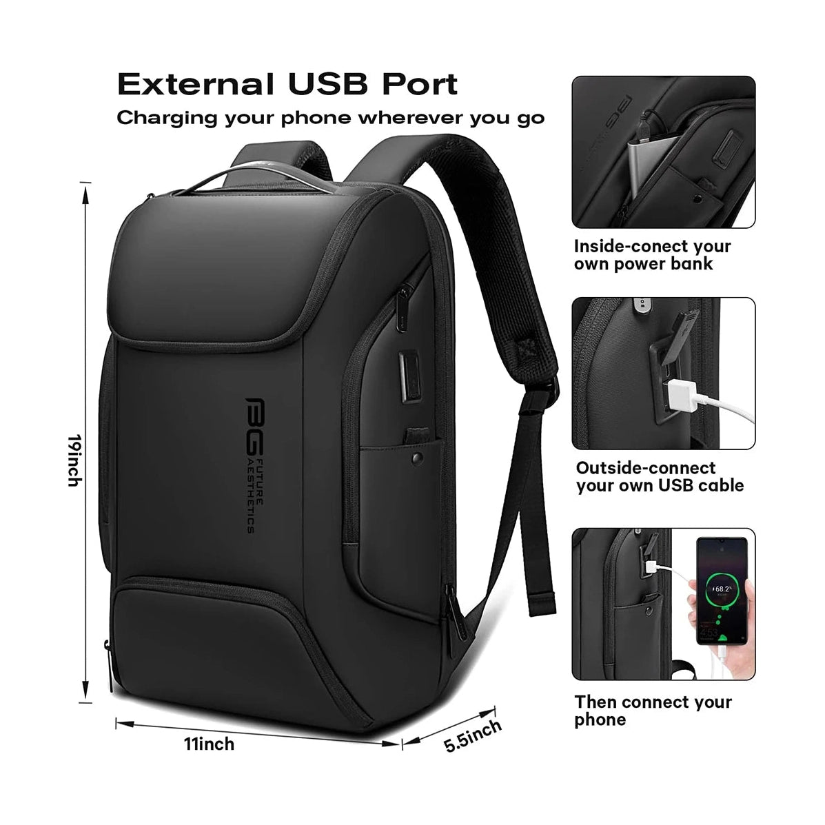 Travel Backpack 19 Inch – USB Port Water Resistant - Sleek Design with Multiple Pockets for Organized Travel