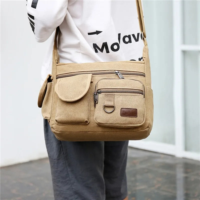 Vintage Crossbody Messenger Shoulder Bag, Multi-Pocket Design for Everyday, School & Business Use