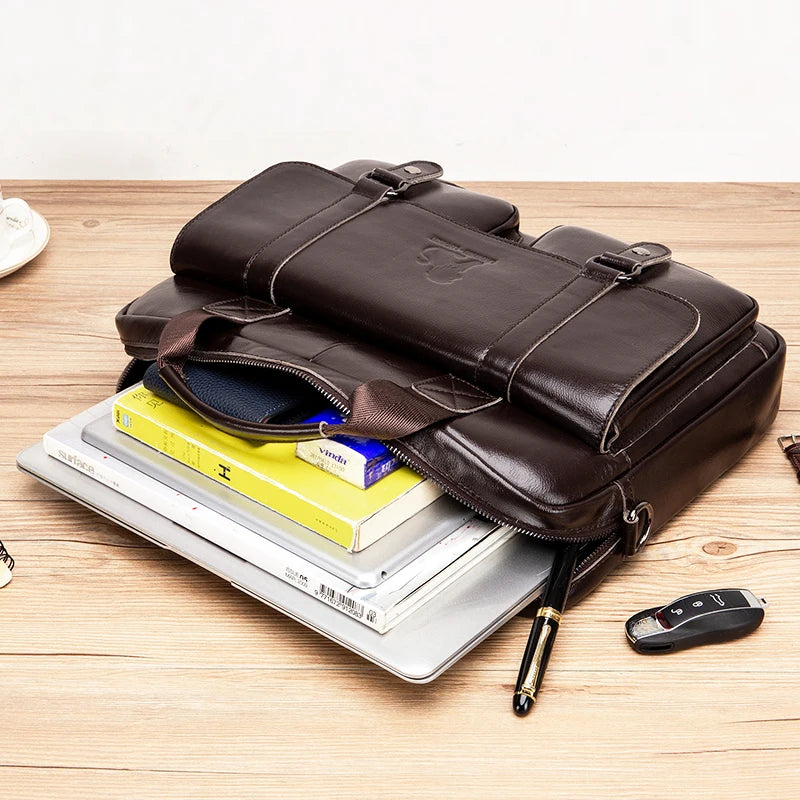 Executive Leather Men’s Briefcase – Elegant, Spacious Shoulder Bag with Organized Pockets for Daily Use