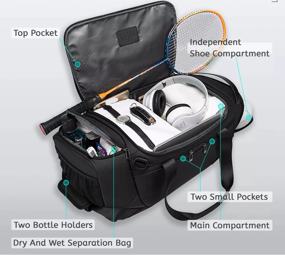 Men’s Sports Duffel Bag – Water-Resistant Gym Bag with Dry/Wet Separation & Extra Side Shoe Compartment – Ideal for Travel & Fitness