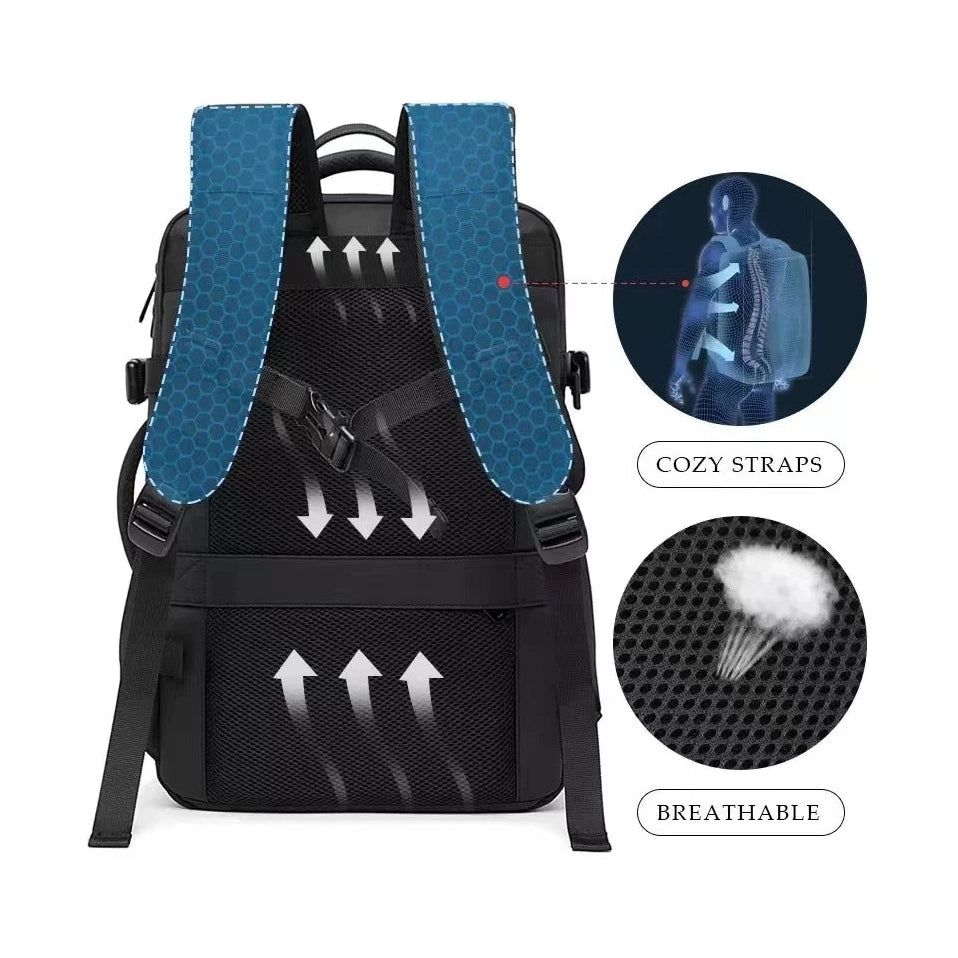 Travel Backpack 19 Inch – USB Port Water Resistant - Sleek Design with Multiple Pockets for Organized Travel