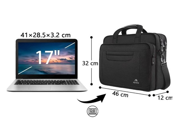 Matein 17-Inch Laptop Briefcase – Water-Resistant, Anti-Theft, and Foam-Protected – Spacious Nylon Shoulder Bag – Black