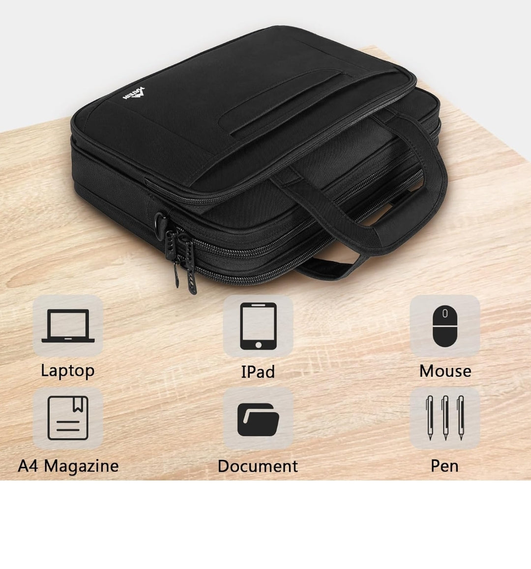 Matein 17-Inch Laptop Briefcase – Water-Resistant, Anti-Theft, and Foam-Protected – Spacious Nylon Shoulder Bag – Black