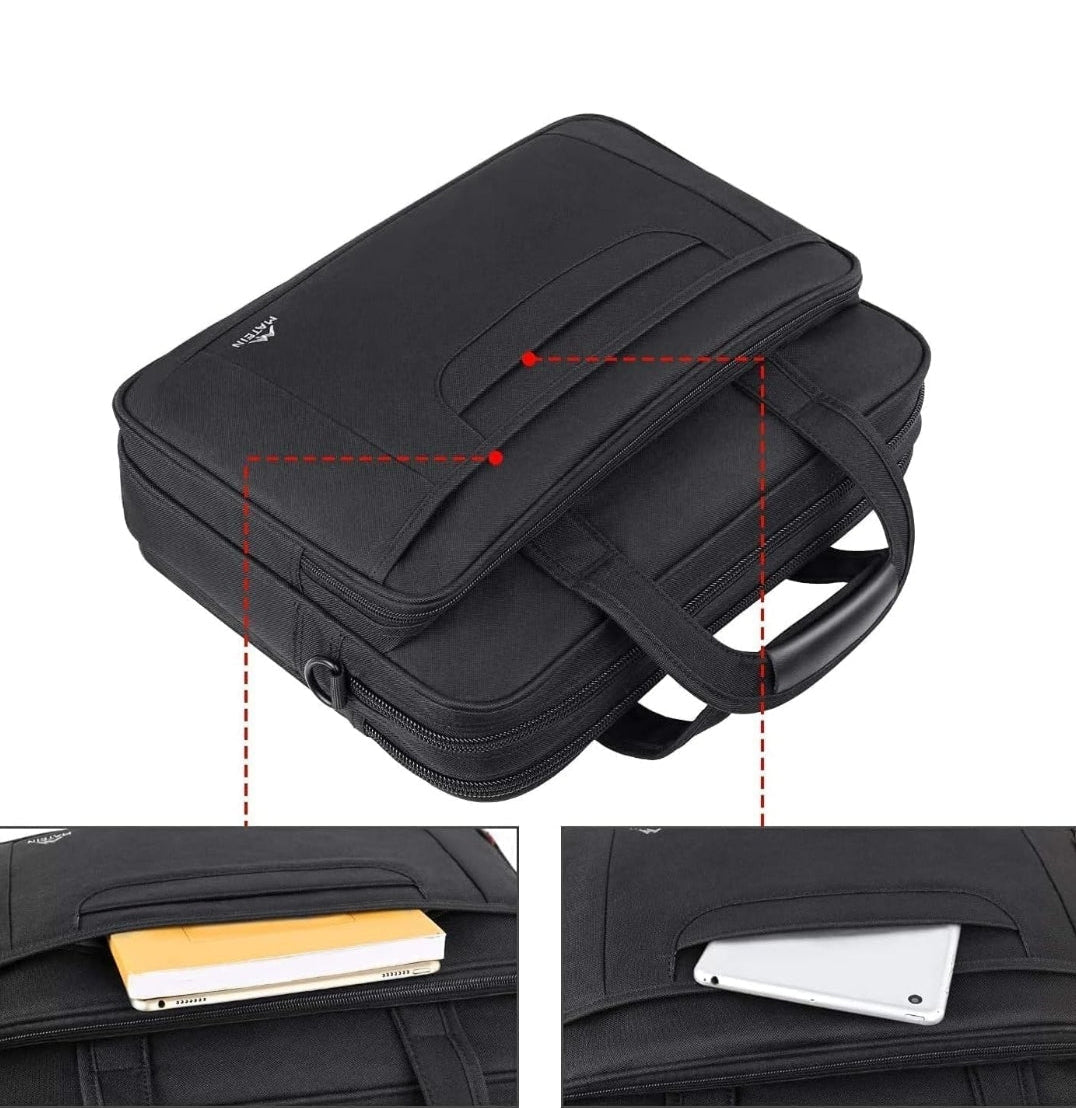 Matein 17-Inch Laptop Briefcase – Water-Resistant, Anti-Theft, and Foam-Protected – Spacious Nylon Shoulder Bag – Black
