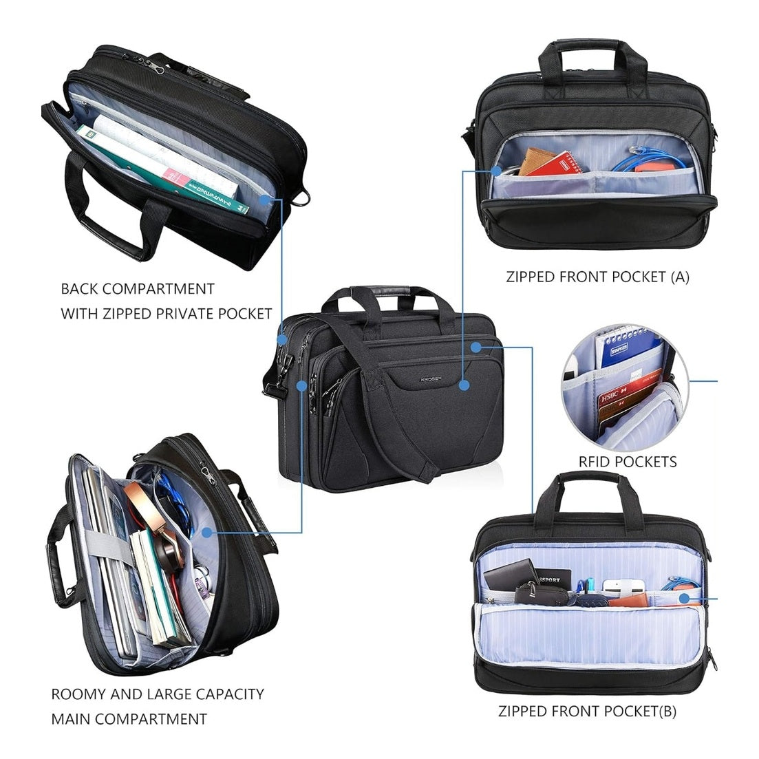 Business Laptop Briefcase Water Resistant 17 Inch RFID Safe Lightweight & Expandable