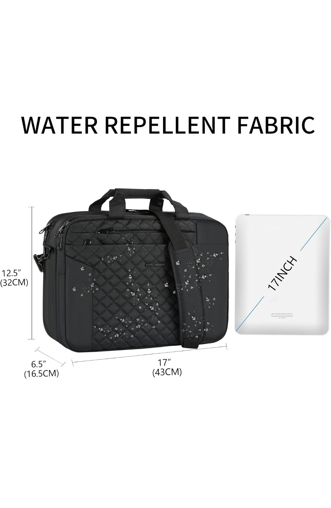 Kroser 17-Inch Quilted Laptop Shoulder Bag - Water Resistant - RFID-Protected Lightweight - Stylish - Men & Women