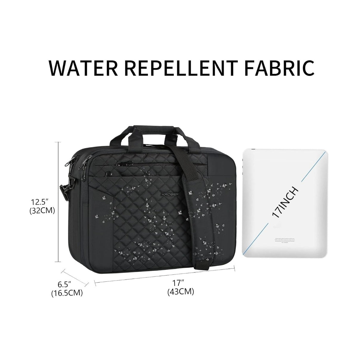 Laptop Shoulder Bag 17-Inch Quilted - Water Resistant - RFID-Protected Lightweight - Stylish - Men & Women
