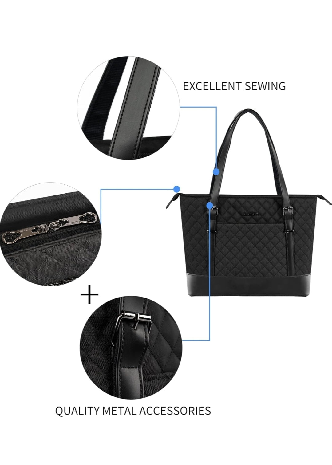 KROSER Women’s 15.6-Inch Stylish Laptop Handbag, Waterproof & Lightweight Tote with USB Port – Black