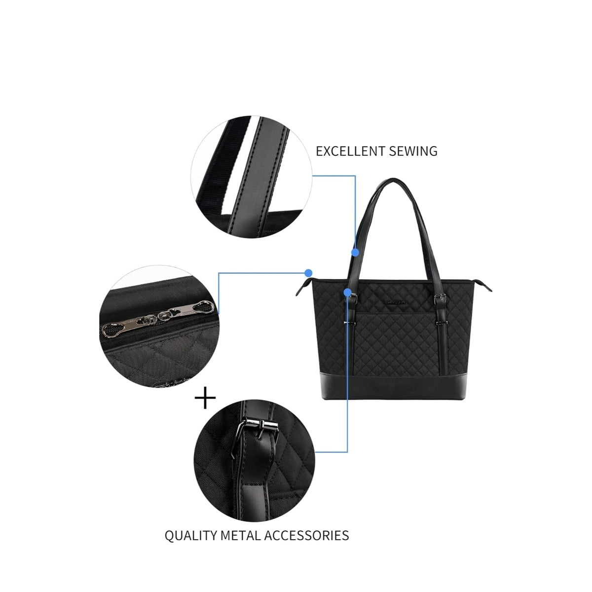 Women’s Laptop Handbag 15.6 Inch Waterproof & Lightweight USB Port – Black