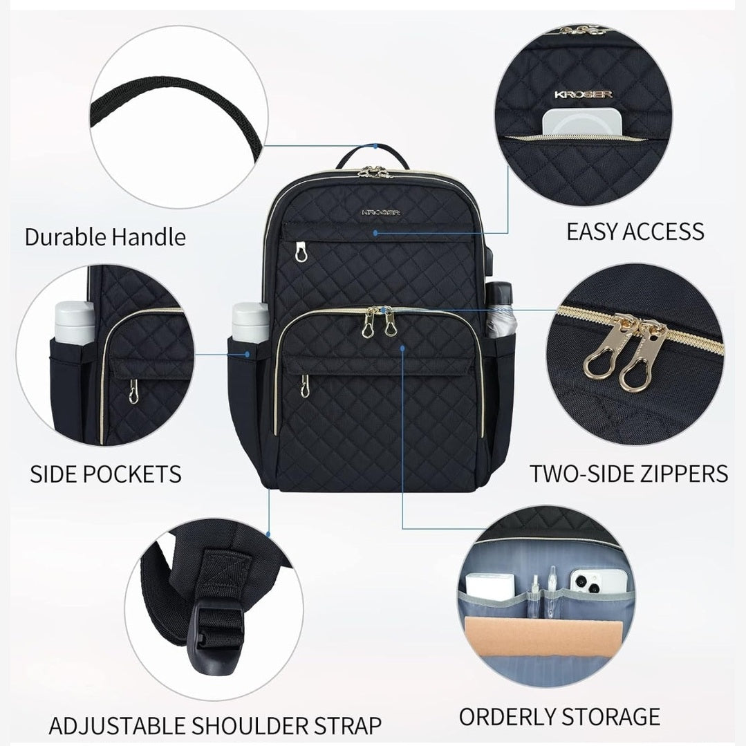 Laptop Backpack 15.6-Inch Water-Resistant, Lightweight & Spacious with Gold Zippers – Unisex, Black
