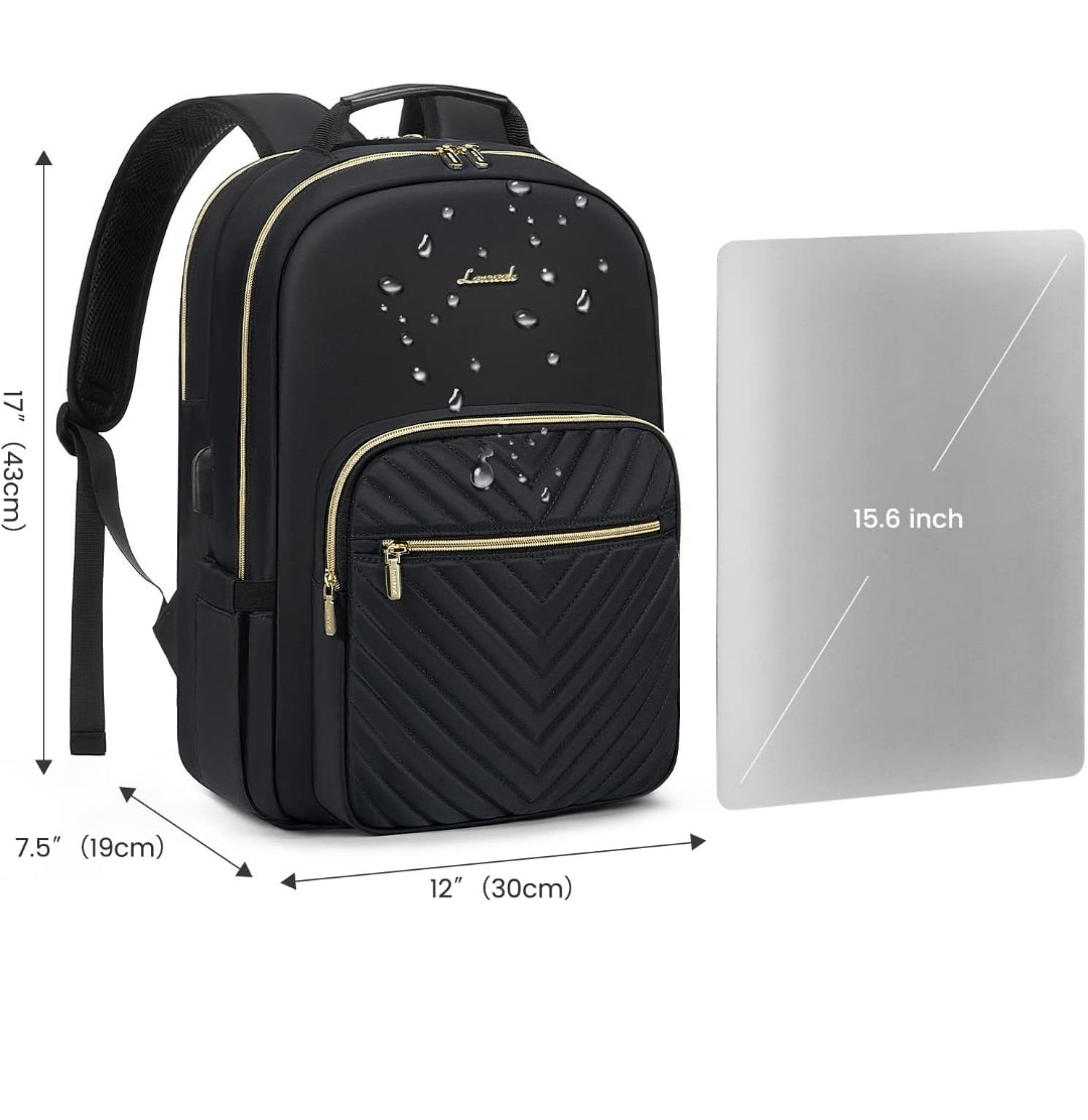 Kroser 15.6-Inch Laptop Backpack Water-Resistant, Lightweight & Spacious with Gold Zippers – Unisex, Black